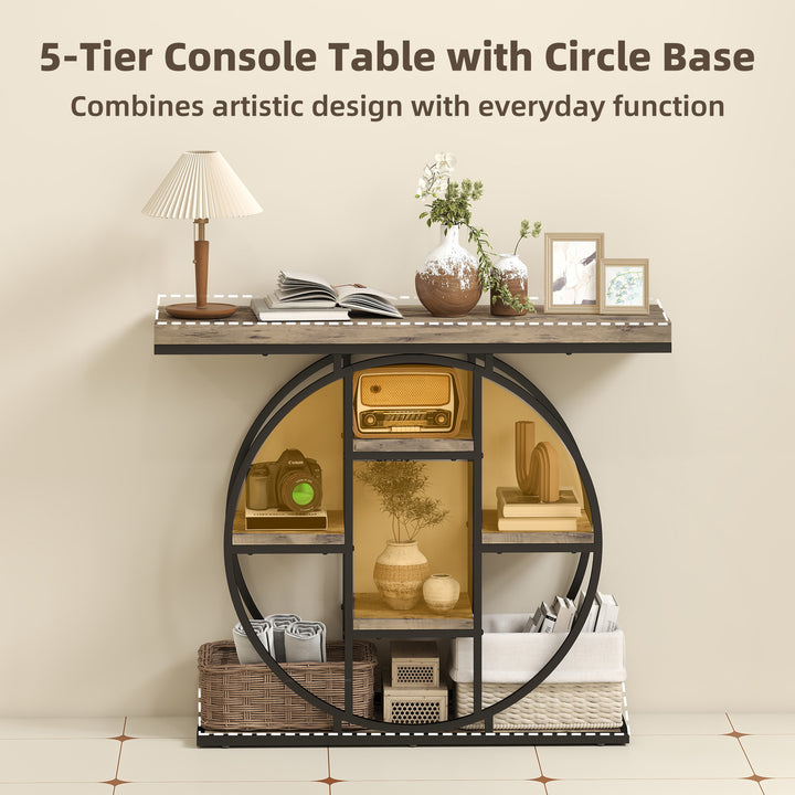 Industrial Console Table with Storage Shelves