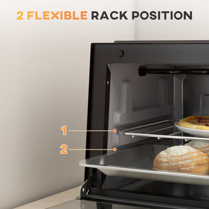 Mini Oven, 9L Countertop Electric Grill, Toaster Oven with Adjustable Temperature, Timer, Dishwasher Safe Baking Tray and Wire Rack, 750W, Black