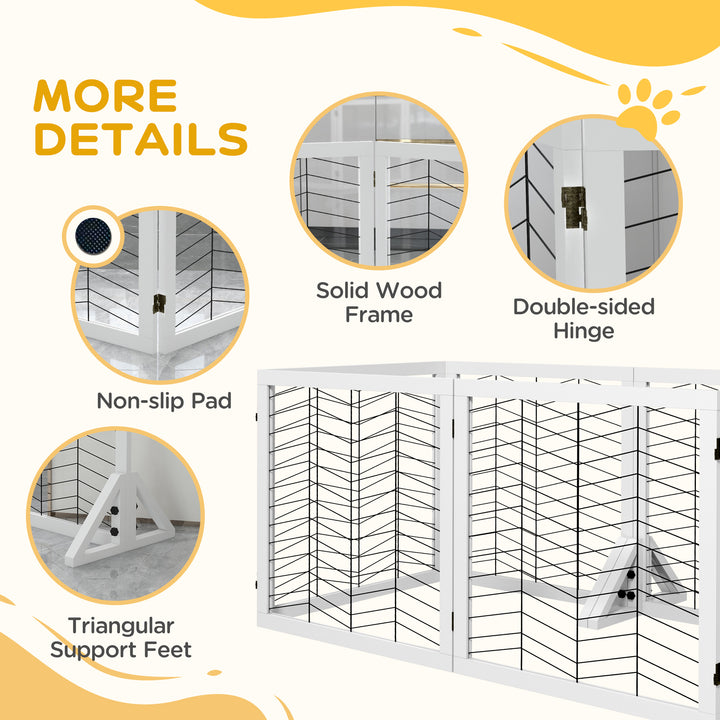 PawHut 6 Panels Pet Gate, Wooden Foldable Dog Barrier w 2PCS Support Feet, for Small Medium Dogs - White | Aosom UK