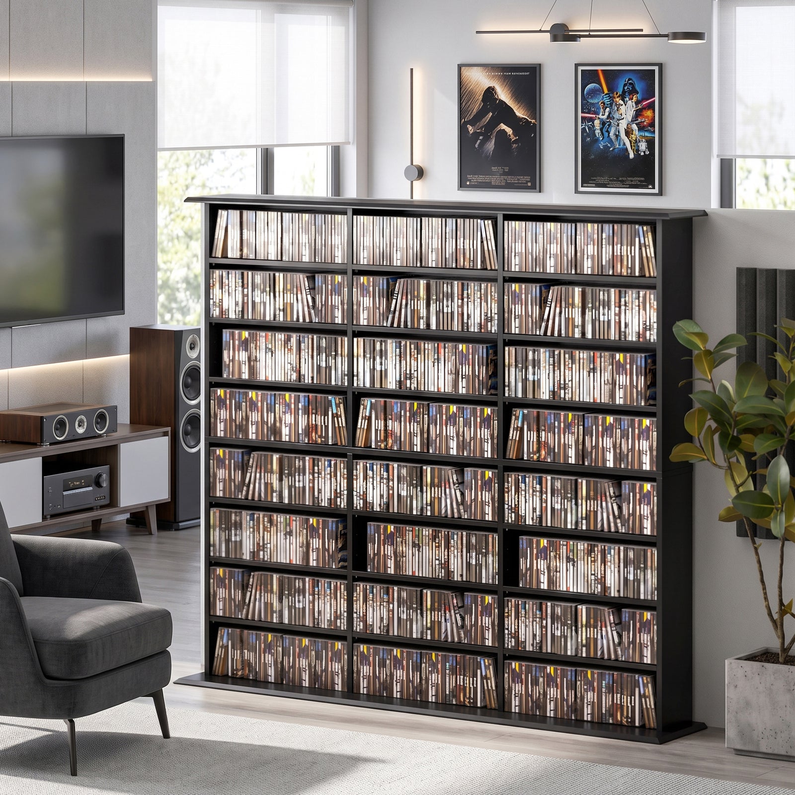 1032 CD/594 DVD Storage Unit, Blu-ray Media Storage Shelf with 24 Comp