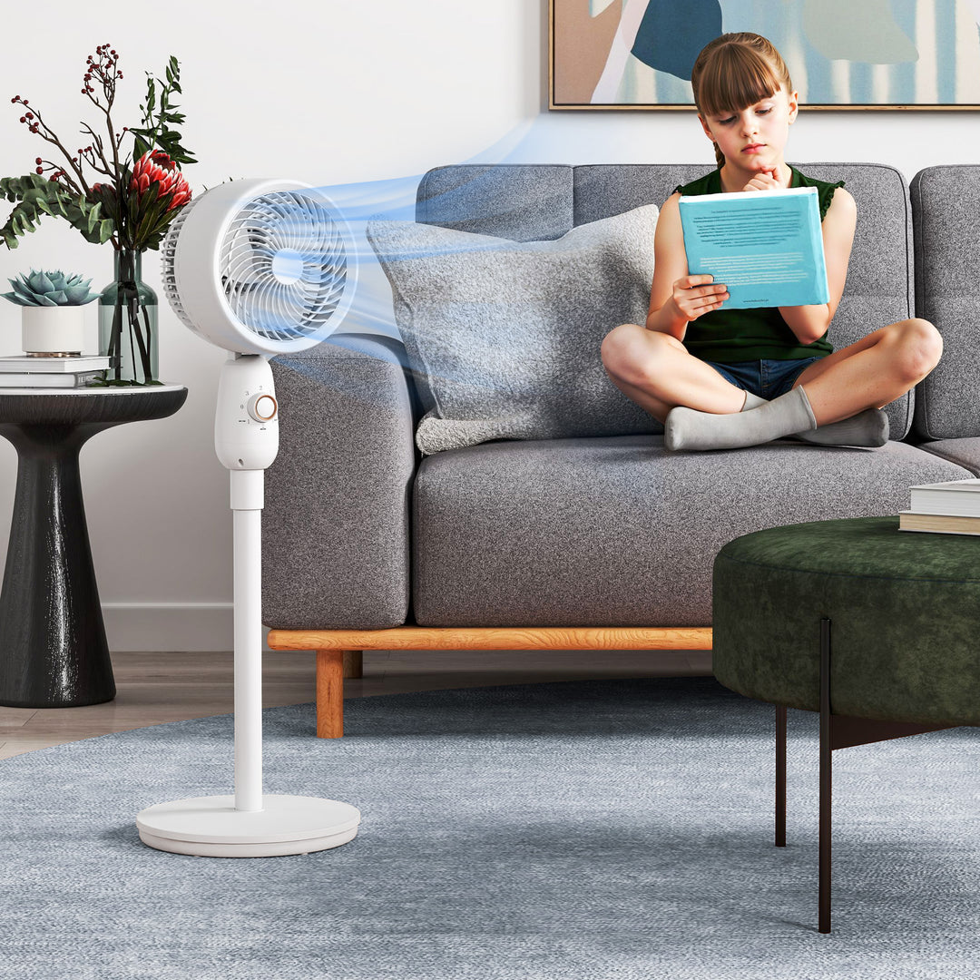 Pedestal Fan, Powerful Air Circulator, 12 Inch Floor Standing Fan with 3 Speed Settings, Oscillating Function for Bedroom, Home and Office, White