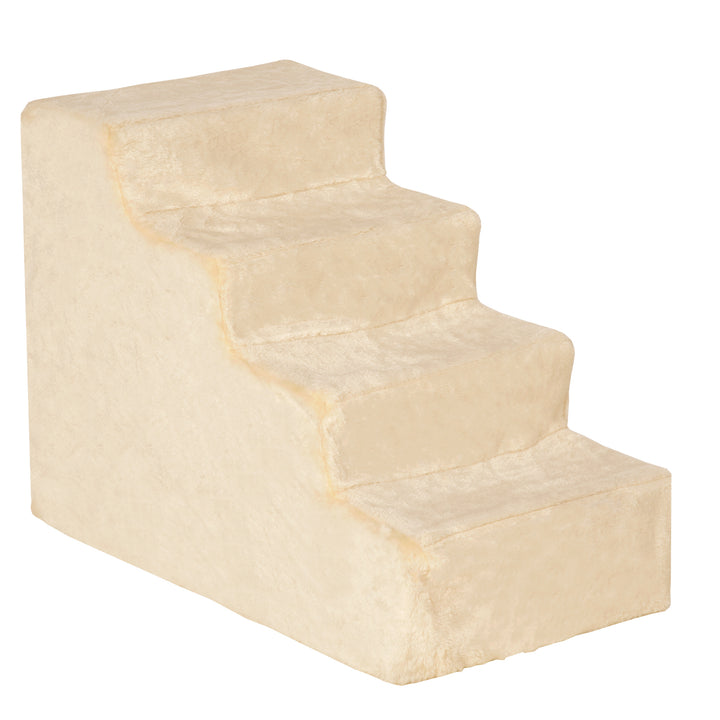 Four-Step Dog Stairs, with Washable Plush Cover, for High Bed Sofa, Dog Stairs for Small Dog and Cat - Beige