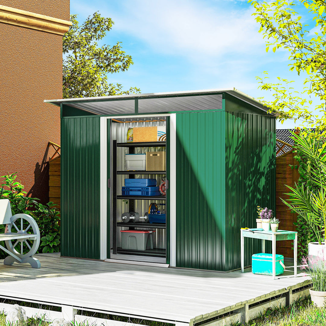 MCL 8.5 x 4ft Metal Shed with Lightsky Panels, Garden Storage Tool House with Double Doors for Garden, Patio and Lawn, Green