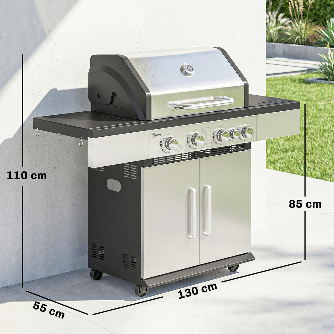 4+1 Burner Gas BBQ Grill, Portable Gas Barbecue Grill with Side Burner
