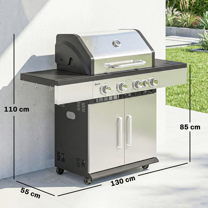 4+1 Burner Gas BBQ Grill, Portable Gas Barbecue Grill with Side Burner
