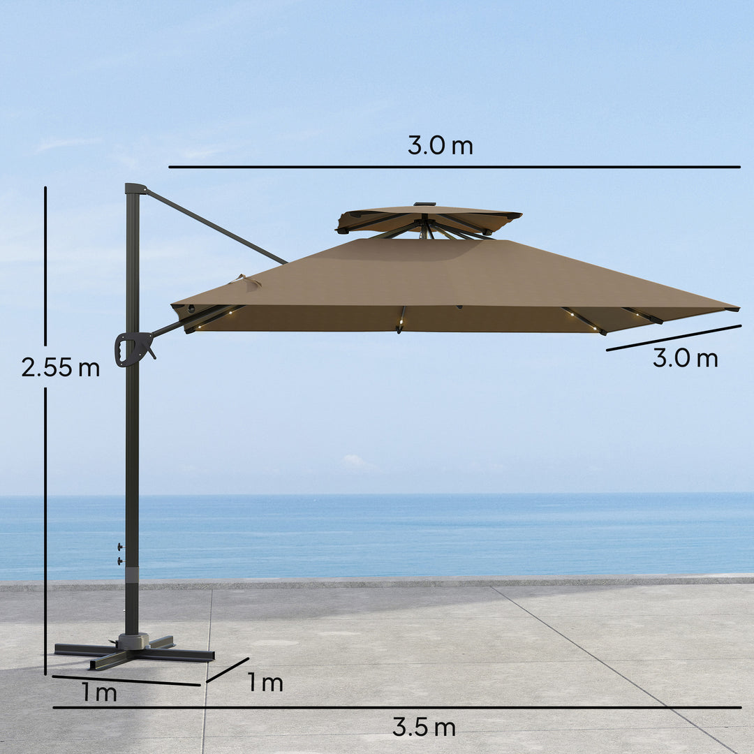 Multi-Angle LED Light Parasol Umbrella - Khaki