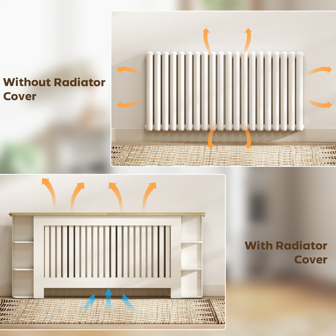 MCL Radiator Cover with Open Storage Shelves, Vertical Slatted Cabinet Shelf Heater Cover for Living Room, Hallway, Extra Large, White (H: 83 / W: 191 / D: 19 cm)