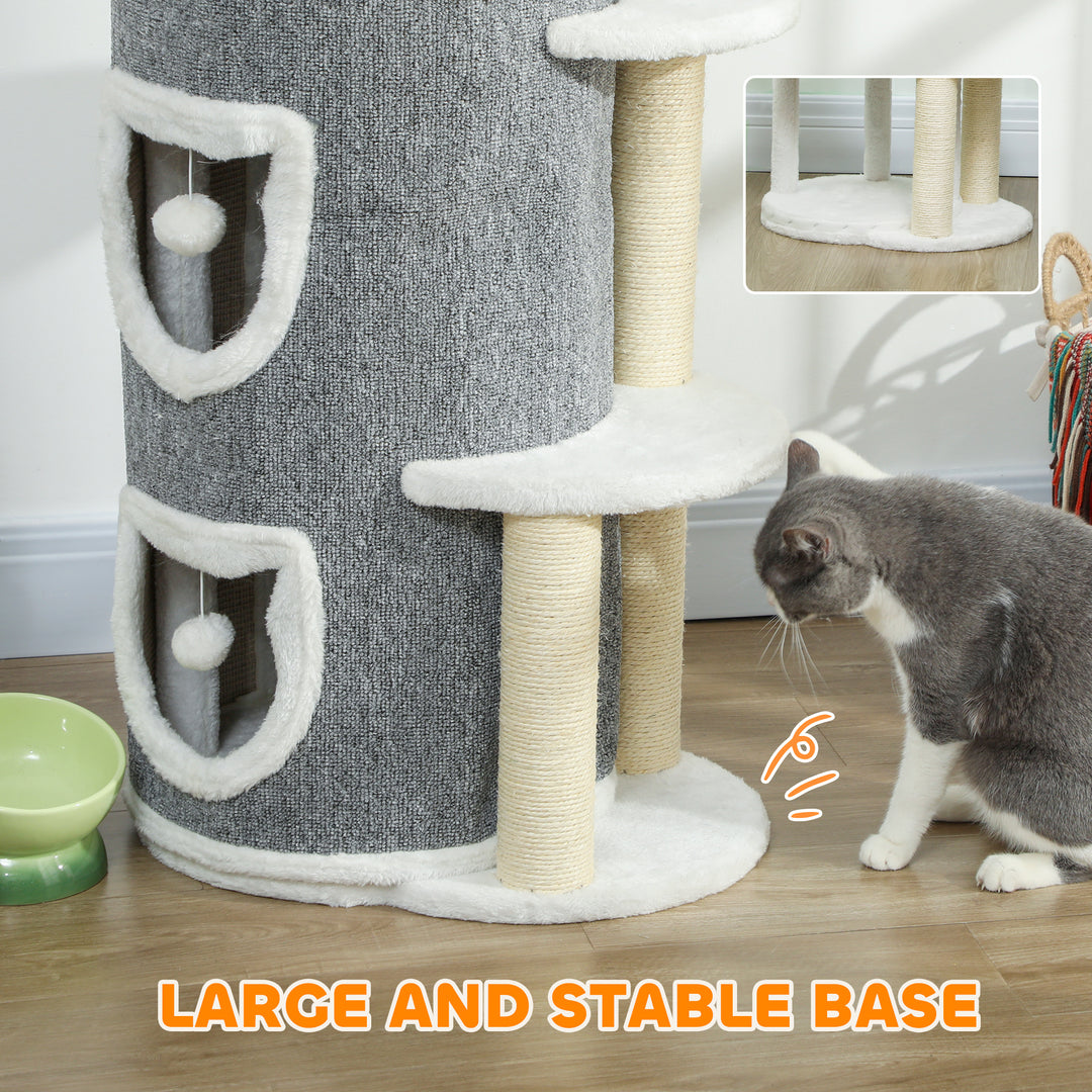 101 cm Cat Tree with Sisal Scratching Posts, 3 Barrel Condos, 3 Platfo