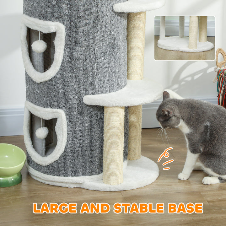 101 cm Cat Tree with Sisal Scratching Posts, 3 Barrel Condos, 3 Platfo