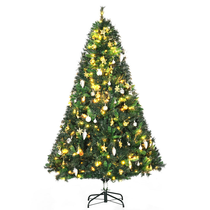 HOMCOM 1.8m 6ft Pre Lit Christmas Tree 200 LED Xmas Tree Holiday Décor with Decorative Balls Ornament Metal Stand | Aosom UK