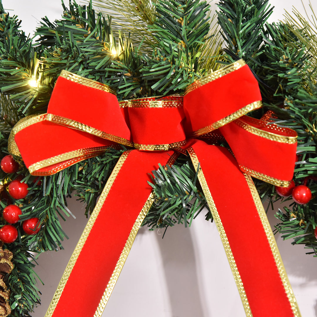 MCL 60cm Pre-Lit Artificial Christmas Door Wreath Holly LED Decor Pine Cones Hanging Glittered Festival Indoor Outdoor Decoration