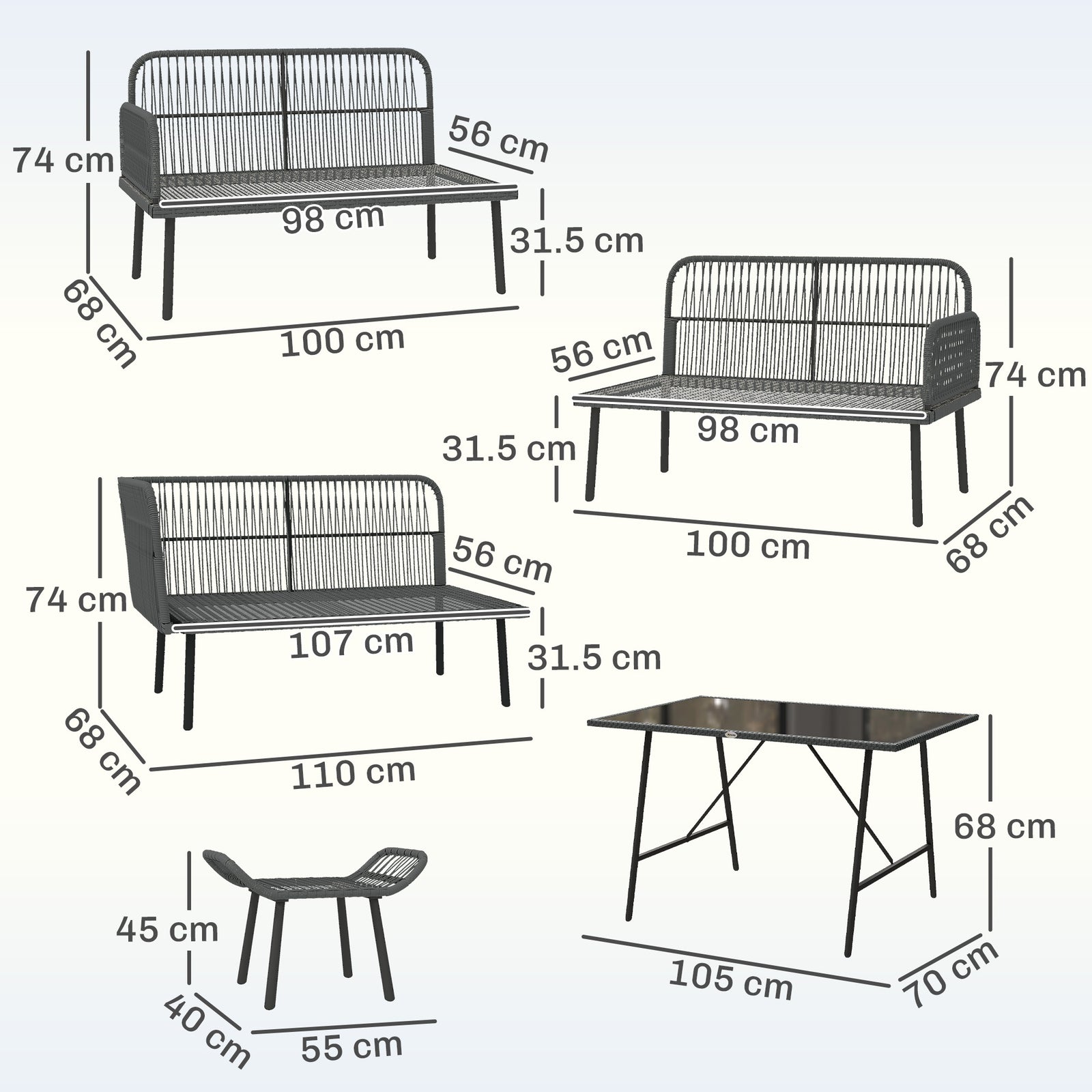 6 Piece Rattan Garden Furniture Set, 8 Seater Garden Corner Sofa with 