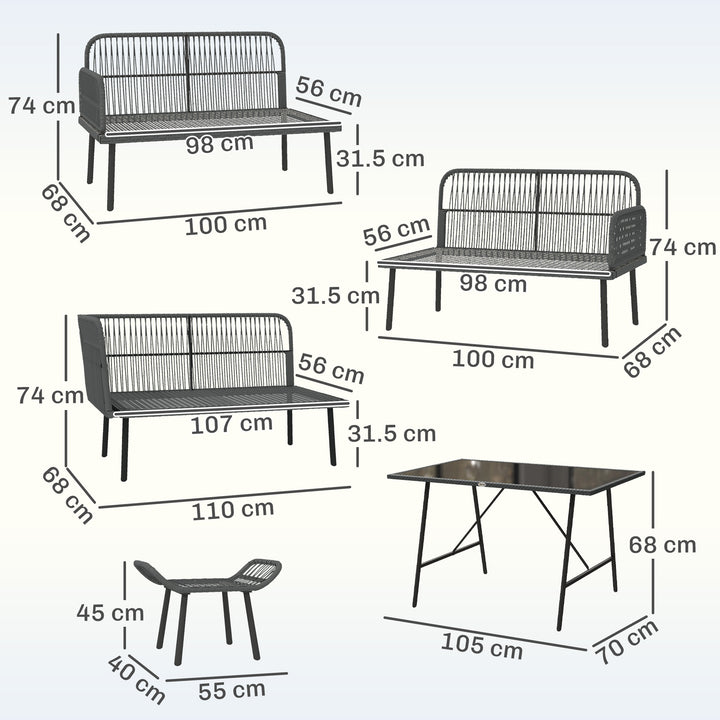 6 Piece Rattan Garden Furniture Set, 8 Seater Garden Corner Sofa with 