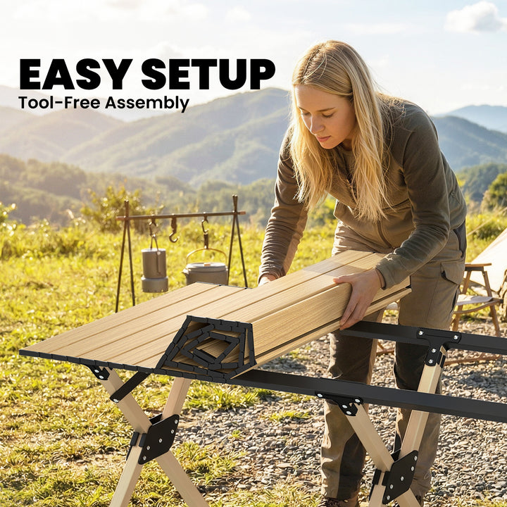 4ft Folding Camping Table, Waterproof Picnic Table with Roll Up Top, C