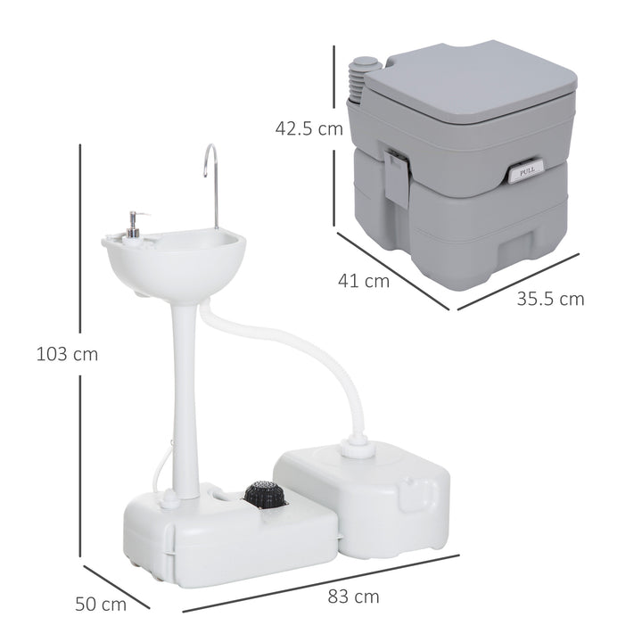 Outsunny Portable Toilet and Camping Sink Set with Fresh and Waste Tank, Wastewater Recycled Set for Outdoor Events