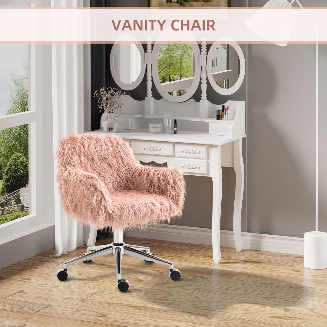 Faux Fur Desk Chair, Rolling Swivel Makeup Chair with Adjustable Heigh