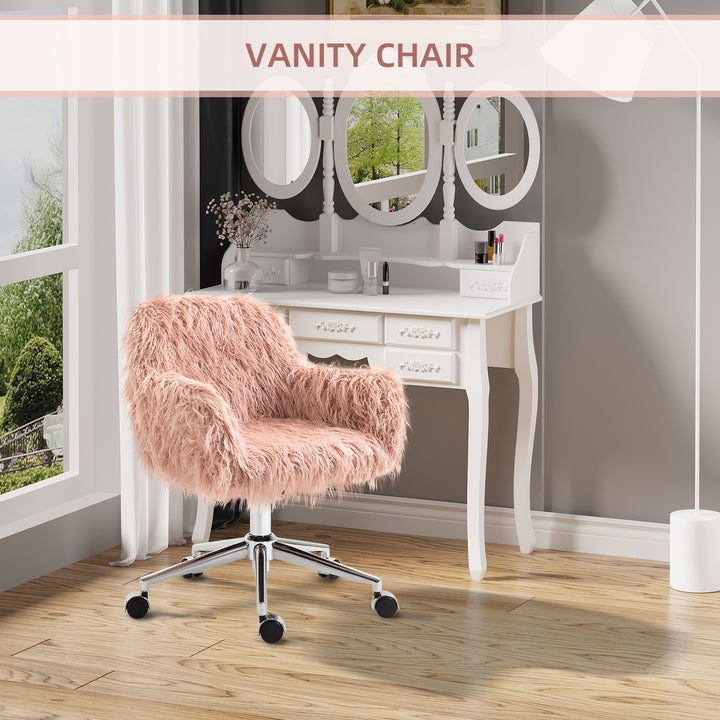 Faux Fur Desk Chair, Rolling Swivel Makeup Chair with Adjustable Heigh