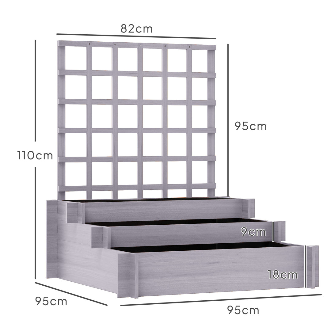 3 Tier Garden Planters with Trellis for Vine Climbing, Wooden Raised B