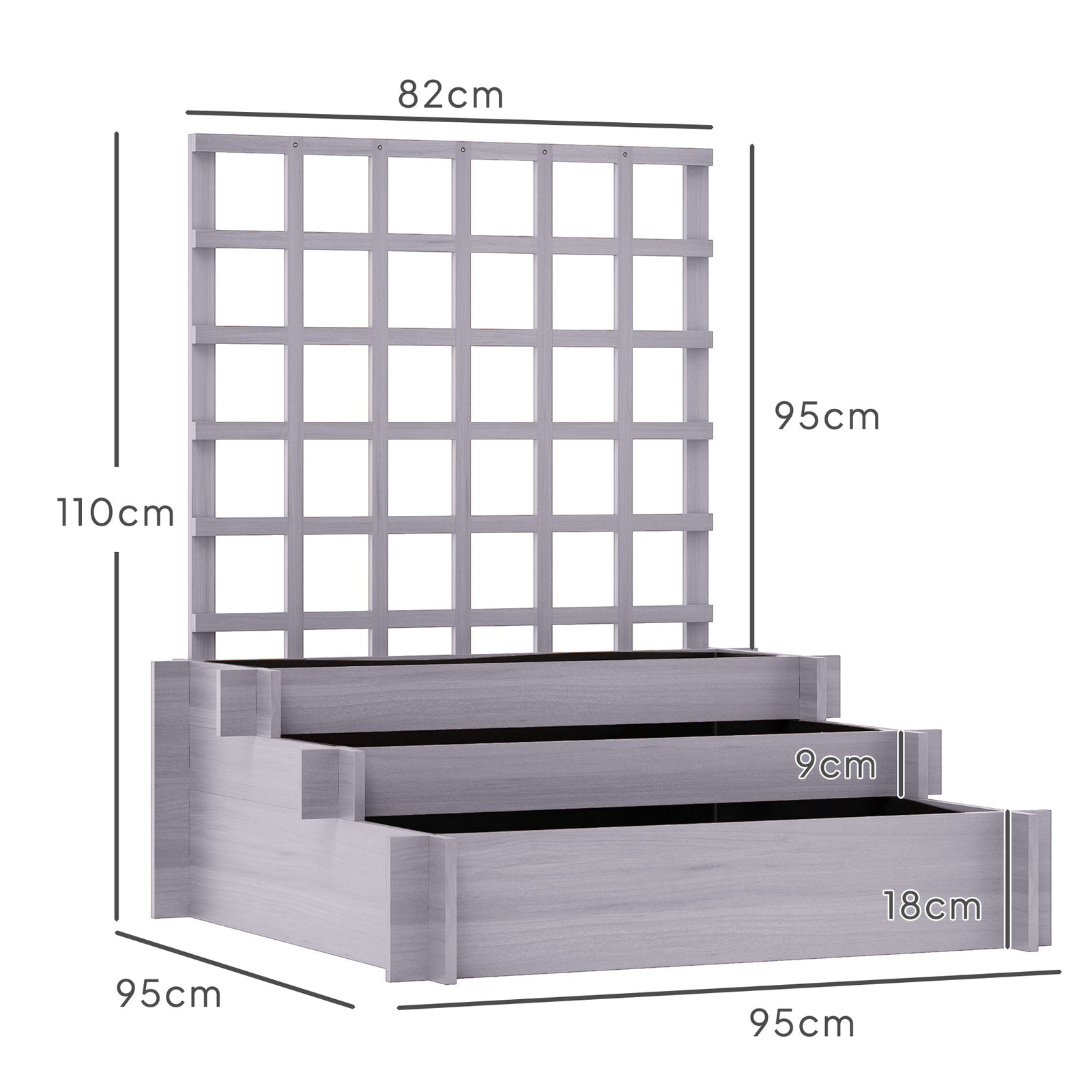 3 Tier Garden Planters with Trellis for Vine Climbing, Wooden Raised B