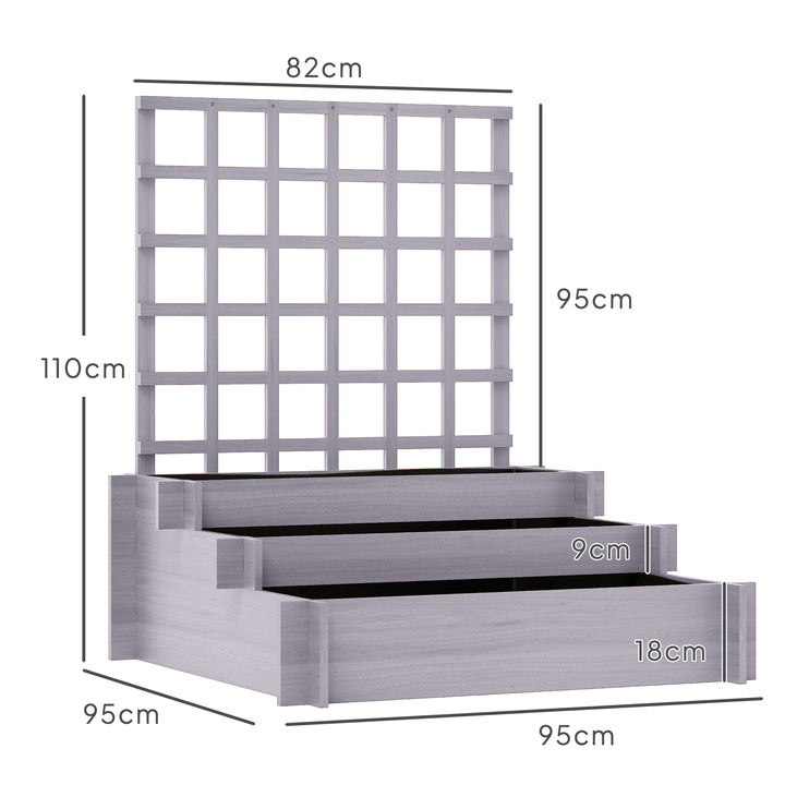 3 Tier Garden Planters with Trellis for Vine Climbing, Wooden Raised B