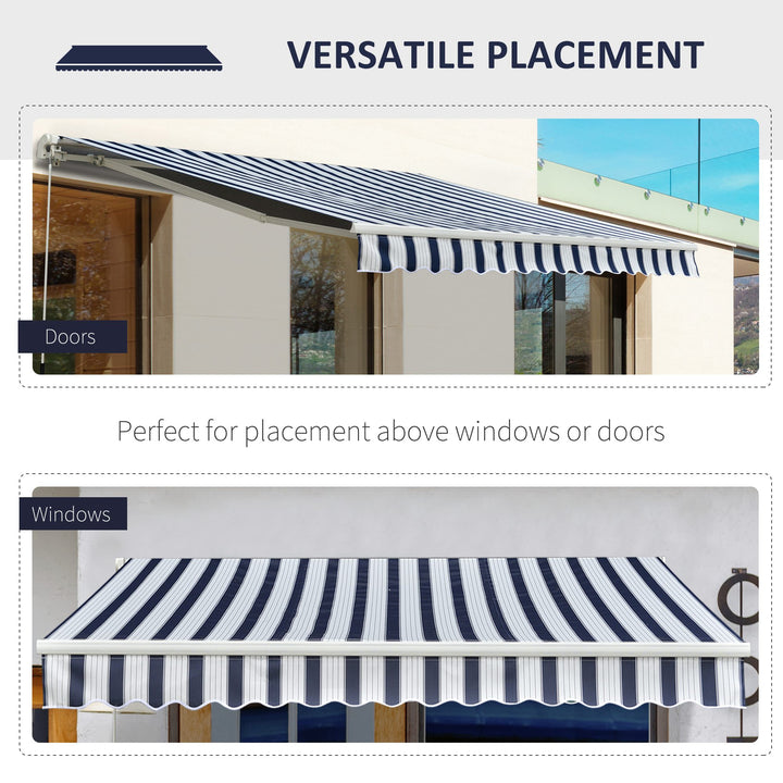 Manual Retractable Awning, 3.5x2.5 m-Dark Blue/White Stripes