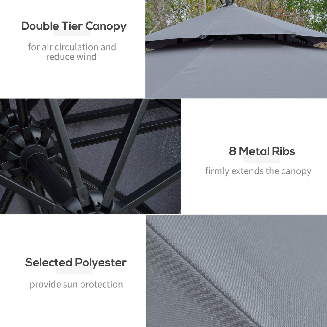 3m LED Light Overhanging Parasol - Grey