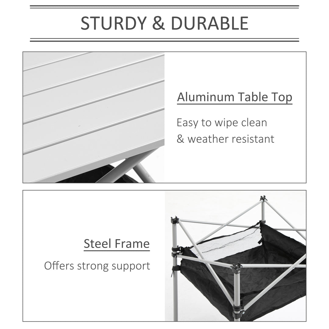 Portable Camping Table w/ Mesh Bag & Steel Frame Hiking Furniture Desk, Silver Black