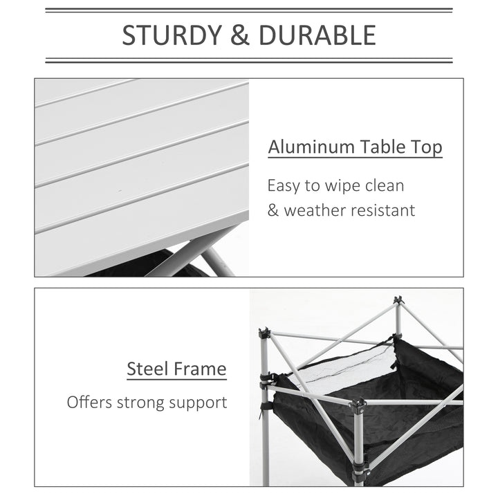 Portable Camping Table w/ Mesh Bag & Steel Frame Hiking Furniture Desk, Silver Black