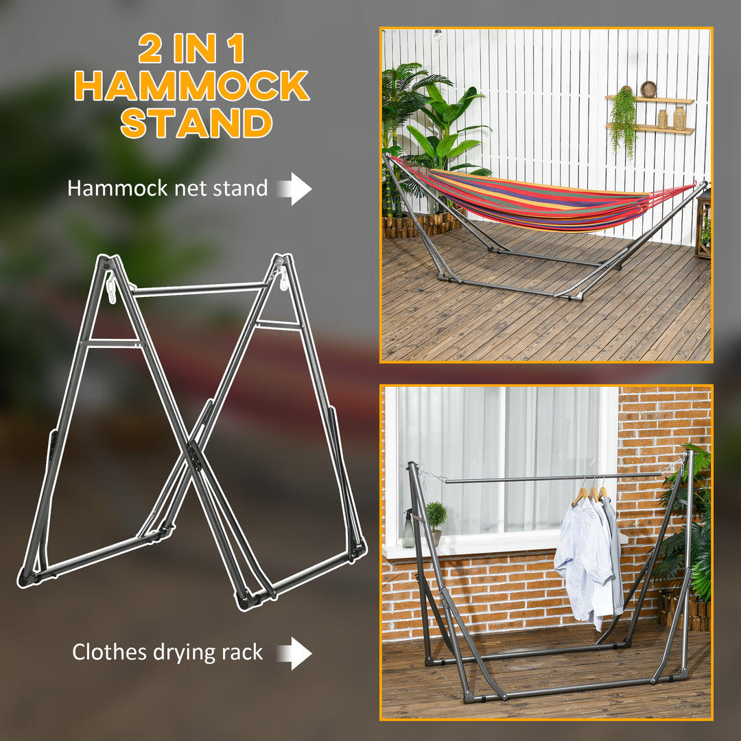 Foldable Hammock Stand, Portable Hammock with Metal Frame, 2 in 1 Hammock Net Stand, Clothes Drying Rack, Load Capacity 120kg, for Patio, Garden, Yard, Black