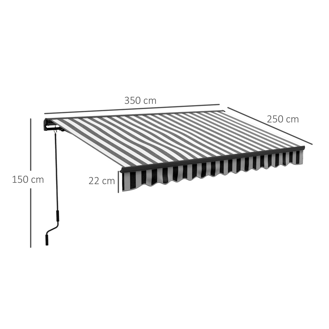 Outsunny 3.5 x 2.5m Aluminium Frame Electric Awning, Retractable Awning Sun Canopies for Patio Door Window, Grey and White