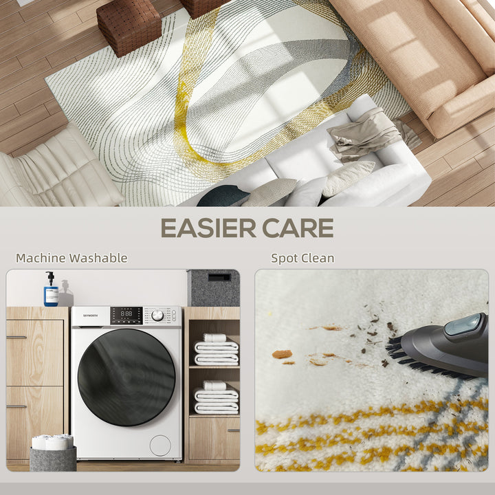 Modern Area Rug, Machine Washable Rug, Allergy-Friendly Floor Carpet for Living Room, Bedroom, Dining Room, Home Office, 230 x 160 cm, Cream White