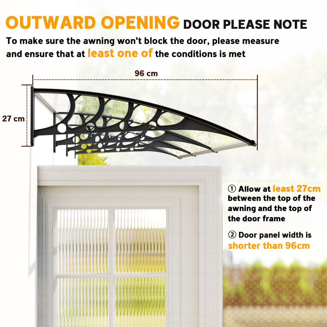 Front Door Canopy, Outdoor Awning, 303 x 96cm Rain Shelter for Window, Porch and Front/Back Door, Clear