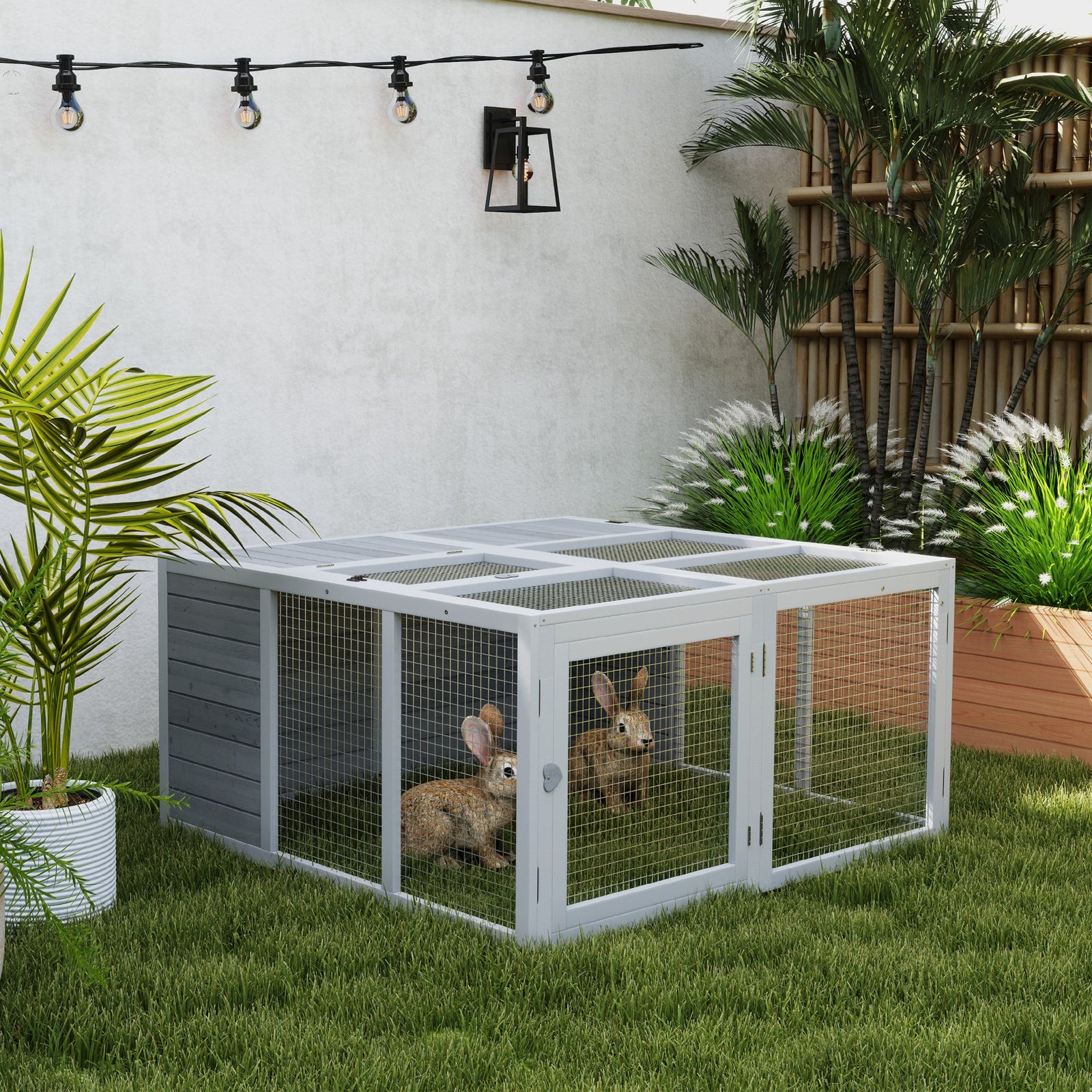 Rabbit Hutch with Openable Foldable Roof, Light Grey