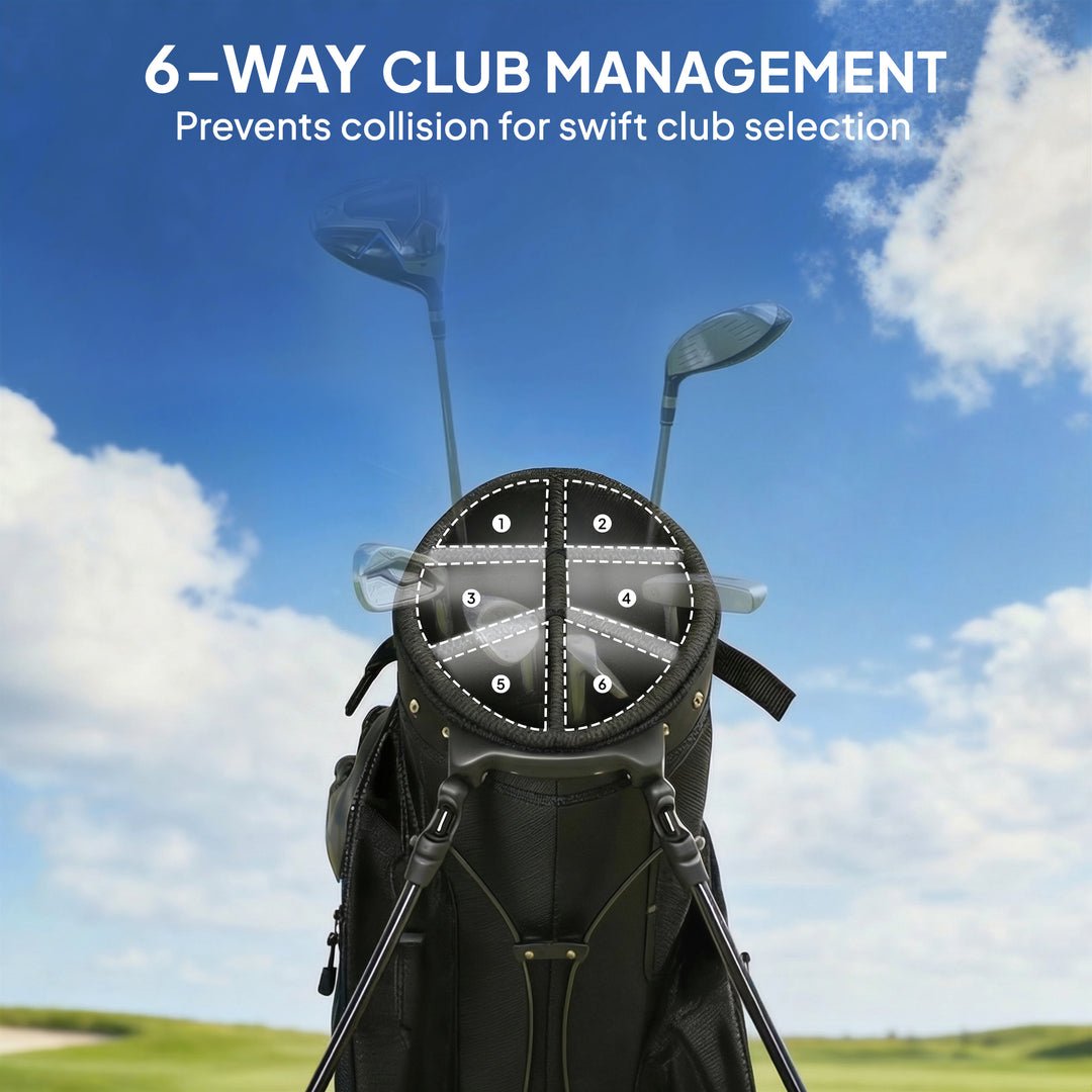 Golf Stand Bag 6 Way Full-Length Dividers, Waterproof Golf Bag with 5 