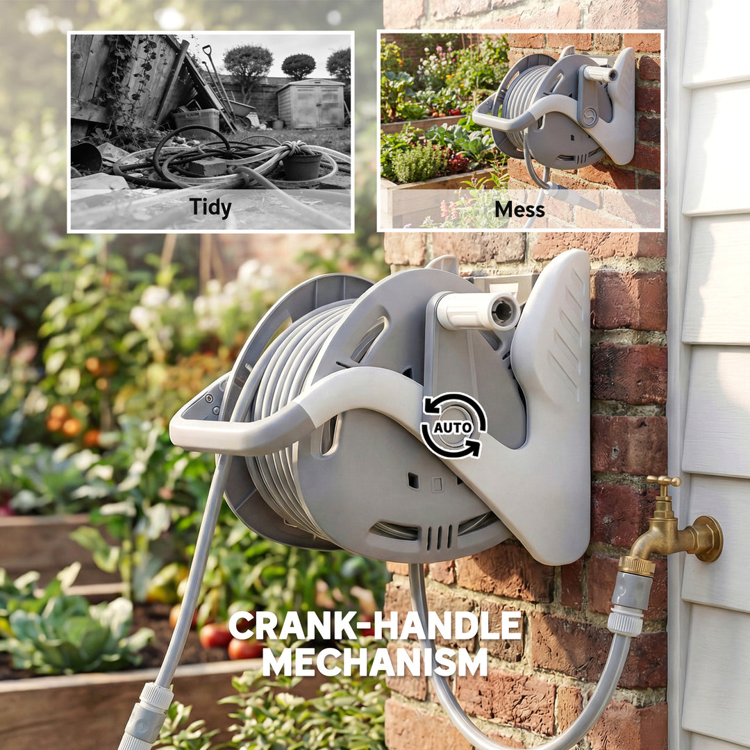 Portable Garden Hose Reel, 20+2 m Wall Mounted Hose Reel with 2 Patter