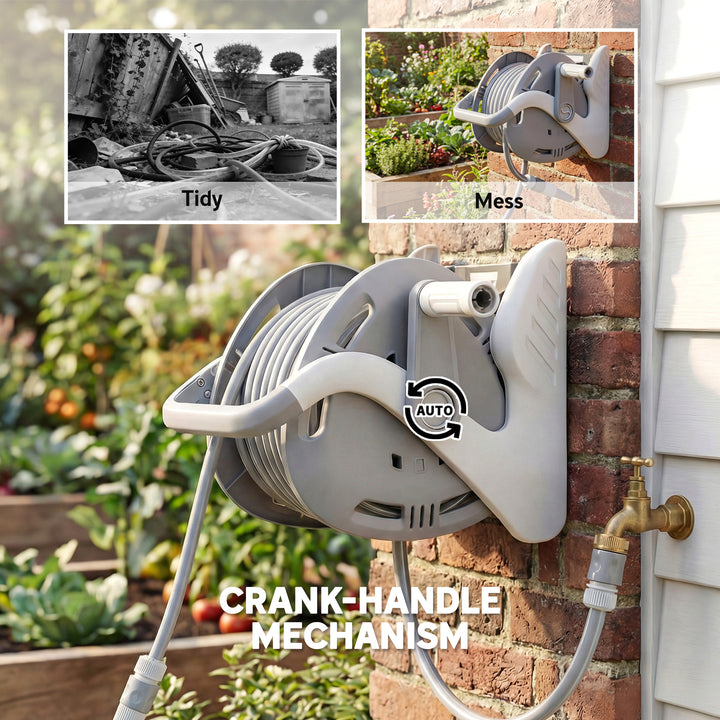 Portable Garden Hose Reel, 20+2 m Wall Mounted Hose Reel with 2 Patter