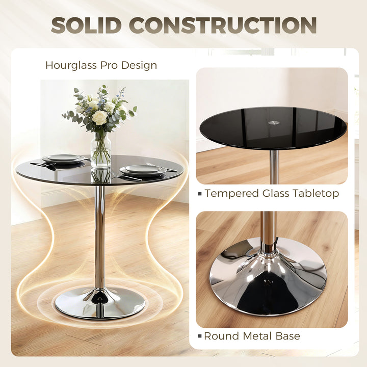 Round Bar Table, Modern Dining Table with Tempered Glass Top and Steel