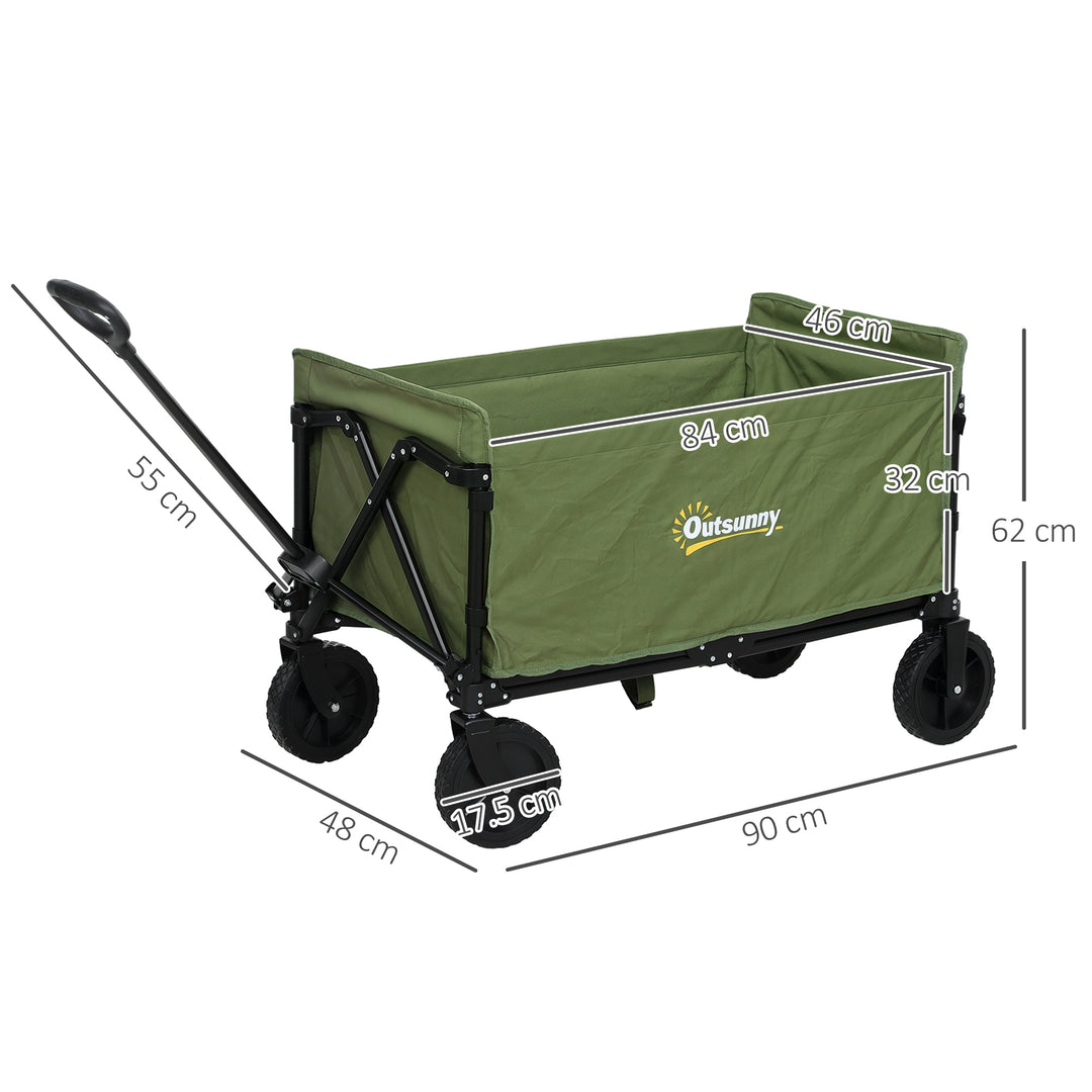 120L Festival Trolley on Wheels, Folding & Compact Camping Trolley Cart with Adjustable Handle for Garden, Beach, Fishing, Green