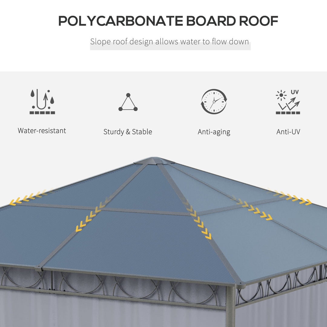 3 x 3(m) Hardtop Gazebo Canopy with Polycarbonate Roof, Permanent Pavilion Garden Gazebo with Curtains for Patio, Deck, Grey