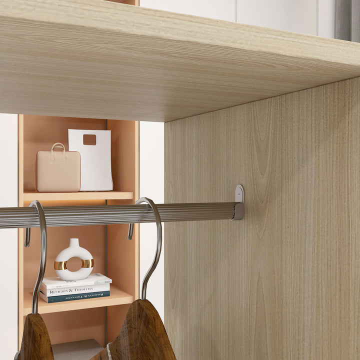 Open Wardrobe Double Mobile Storage Shelves Organizer W/6 Wheels-Natur
