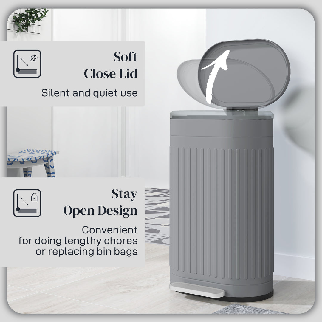 30L Metal Kitchen Bin, with Soft-Close Lid - Grey