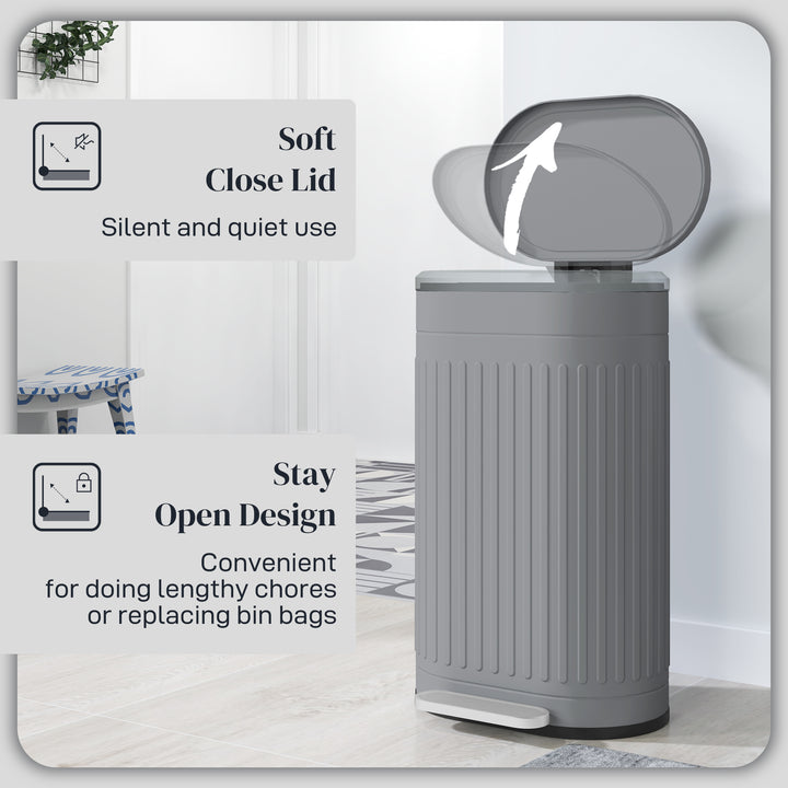30L Metal Kitchen Bin, with Soft-Close Lid - Grey