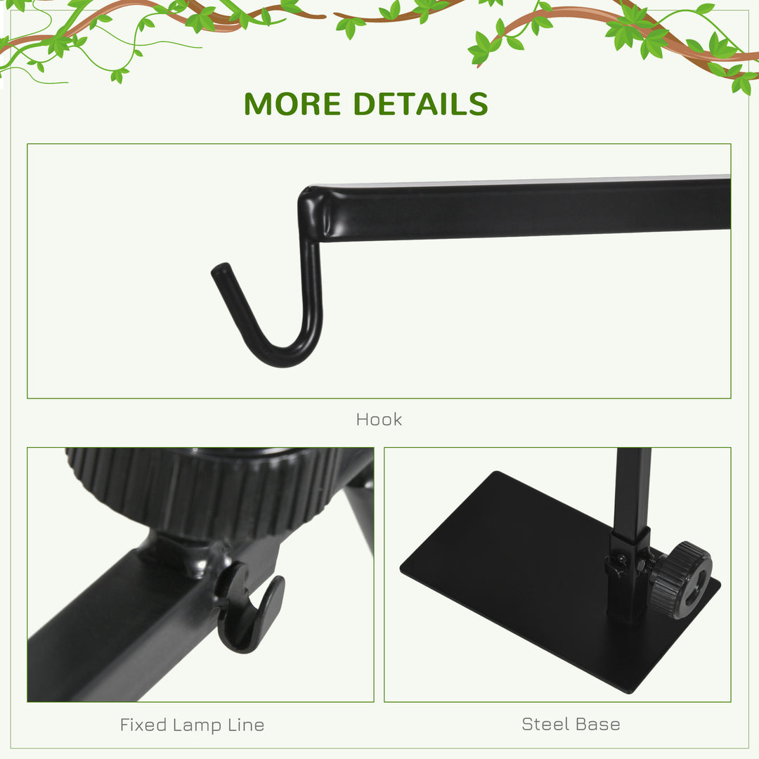 Adjustable Height and Length Reptile Lamp Stand Holder with Hook Hanging, Base - Black