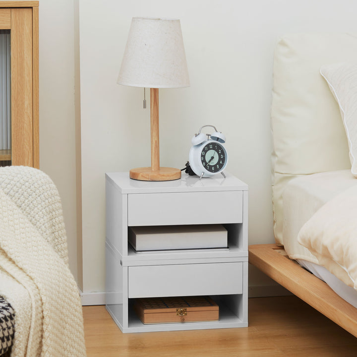 HOMCOM 2 Pieces White Bedside Cabinets w/ Slide-out Drawers and Bottom Shelves, 37W x 32D x 21Hcm | Aosom UK