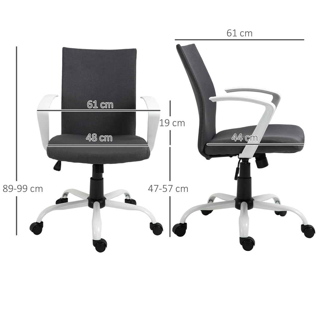 Office Chair Linen Swivel Computer Desk Chair Home Study Task Chair with Wheels, Arm, Adjustable Height, Dark Grey