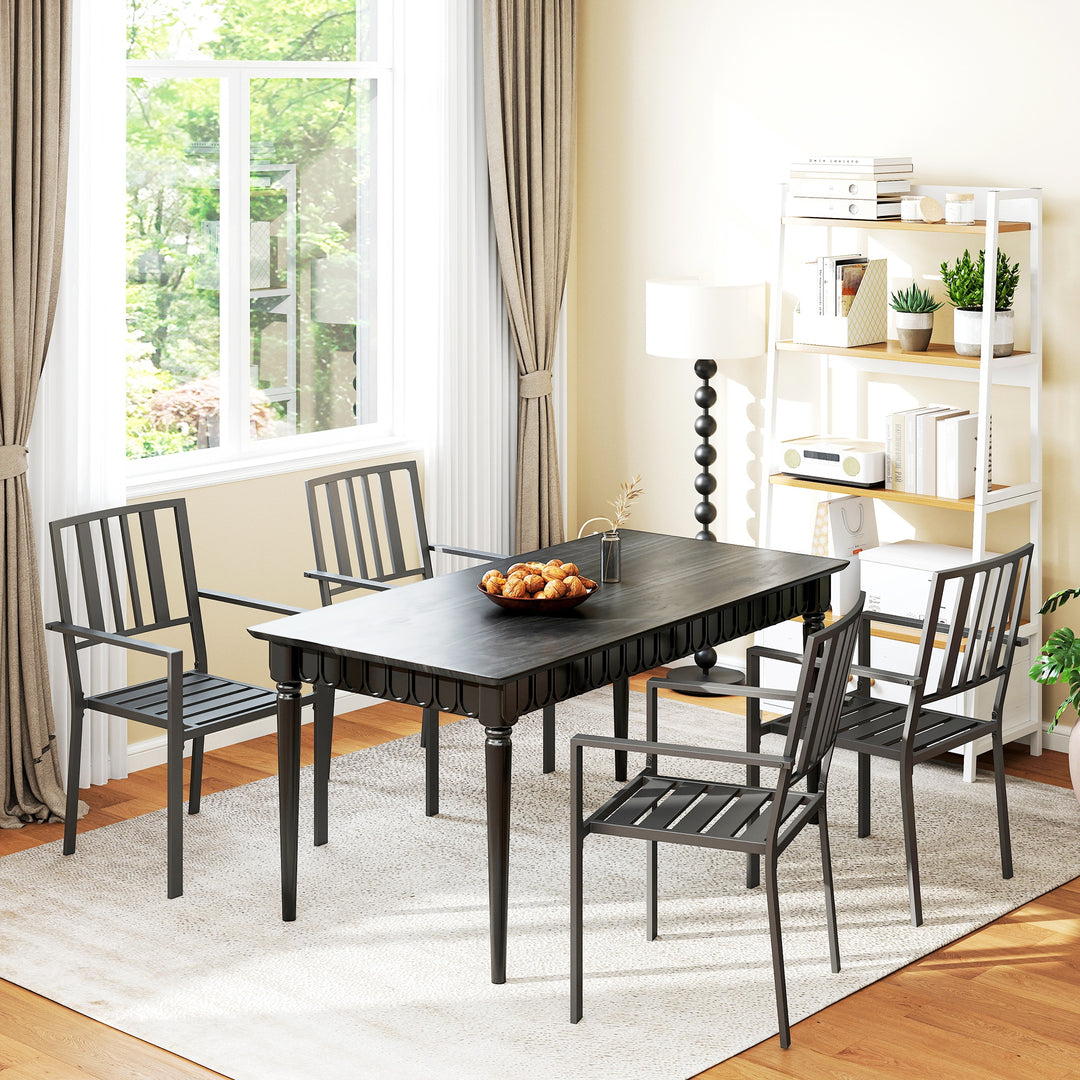 Set of Four Minimal Metal Garden Chairs - Black