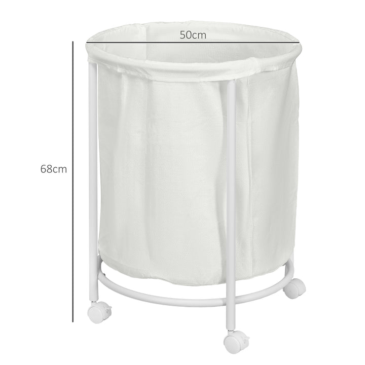 HOMCOM 100L Rolling Laundry Basket on Wheels, 50cm Round Laundry Hamper w/ Removable Bag & Steel Frame for Bedroom, Bathroom, Laundry Room | Aosom UK