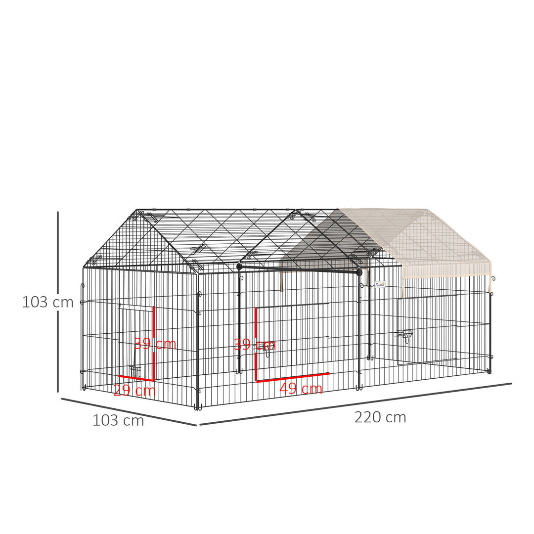 Metal Rabbit Run Playpen, Guinea Pig Cage, 220 x 103 x 103cm, Beige