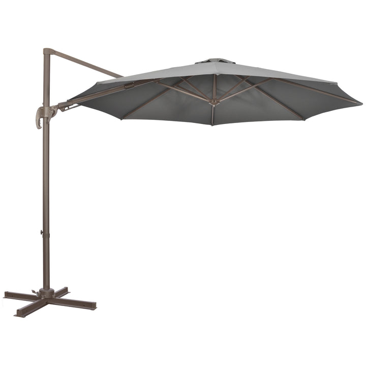 Outsunny Waterproof 3m Cantilever Parasol: 360° Rotating Hanging Sunshade, Aluminium Frame, 8 Ribs, Dark Grey | Aosom UK