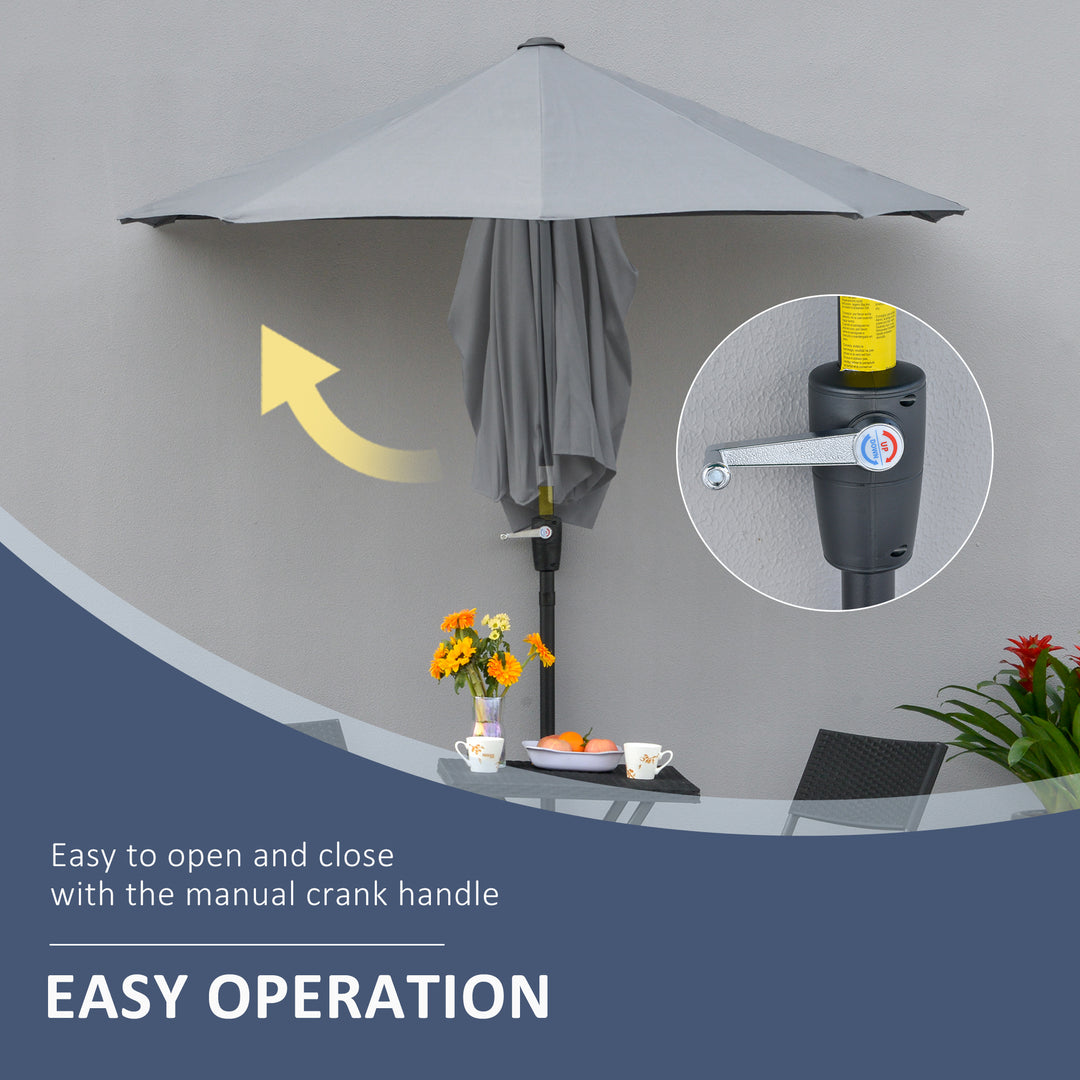 2m Half Parasol Market Umbrella Garden Balcony Parasol with Crank Handle, Base, Double-Sided Canopy, Dark Grey